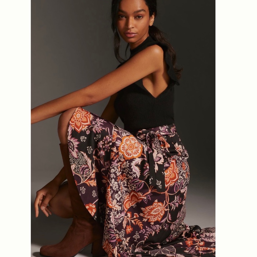 NWT Anthropologie Maeve Ruffled True Wrap Floral Flowy Maxi Skirt - Picture 5 of 17